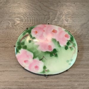 Antique and Rare Late 1800s Oval Small Roses & Vines Brooch